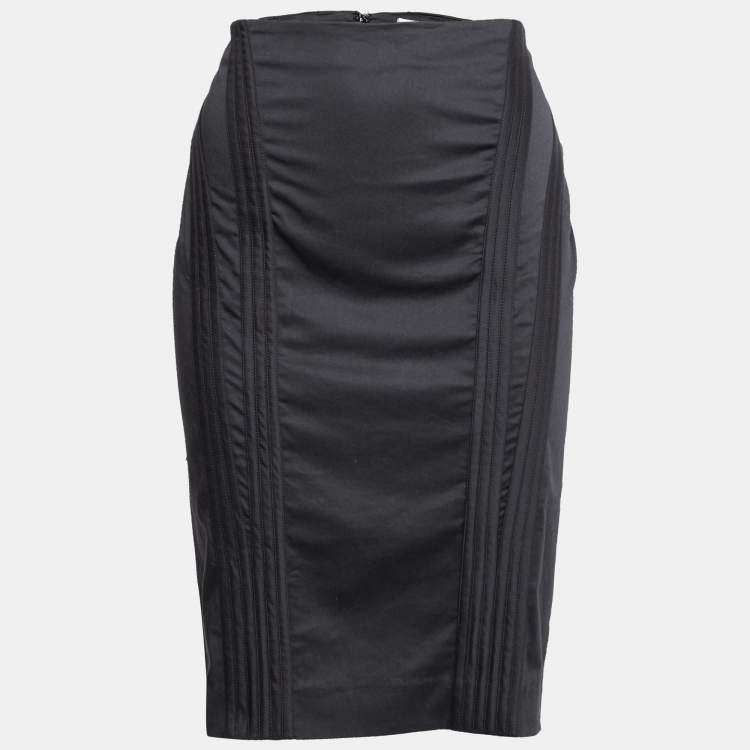 Pre Owned Valentino Grey Cotton Pencil Skirt L