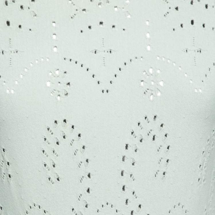 Pre Owned Valentino Mint Green Patterned Pointelle Knit Short Sleeve Dress M