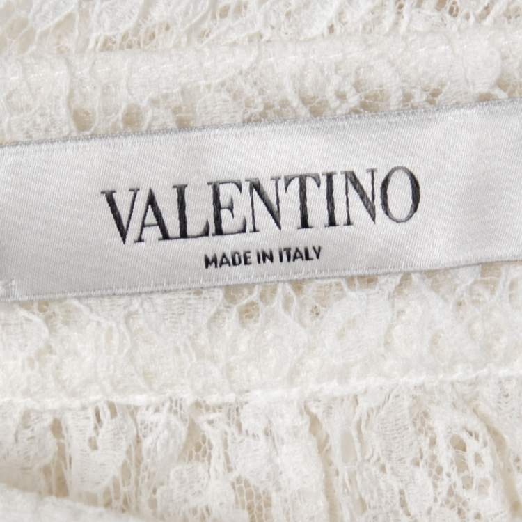 Pre Owned Valentino White Lace Tiered Midi Skirt S