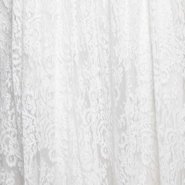 Pre Owned Valentino White Lace Tiered Midi Skirt S