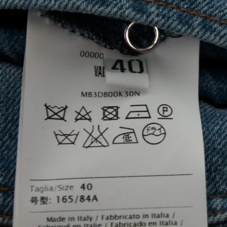 Pre Owned Valentino Blue Denim Butterfly Embroidered Button Front Shirt M