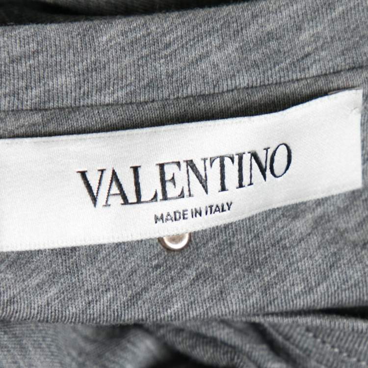 Pre Owned Valentino Grey Cotton Embroidered Embellished Round Neck T-Shirt M