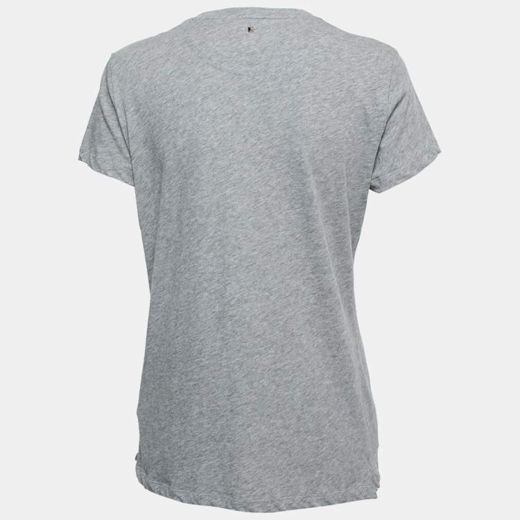 Pre Owned Valentino Grey Cotton Embroidered Embellished Round Neck T-Shirt M