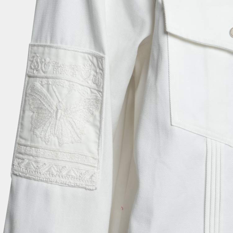 Pre Owned Valentino White Denim Bead Embroidered Button Front Jacket M