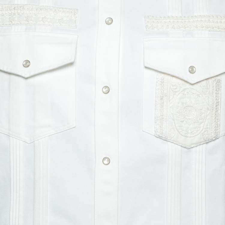 Pre Owned Valentino White Denim Bead Embroidered Button Front Jacket M