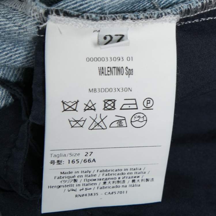 Pre Owned Valentino Blue Denim Butterfly Embroidered Straight Fit Jeans M