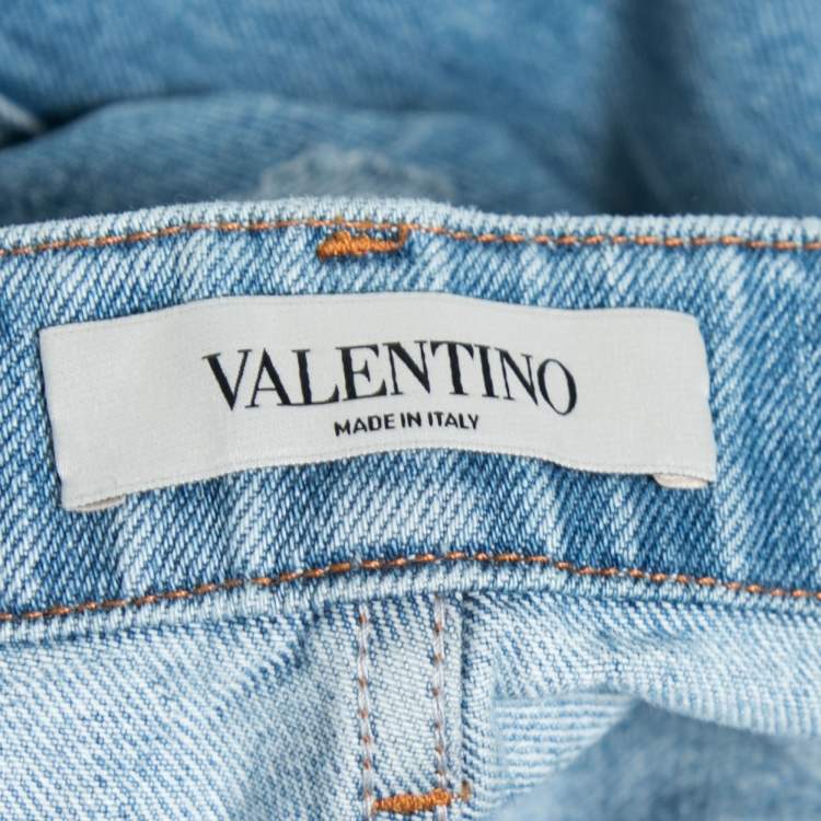 Pre Owned Valentino Blue Denim Butterfly Embroidered Straight Fit Jeans M