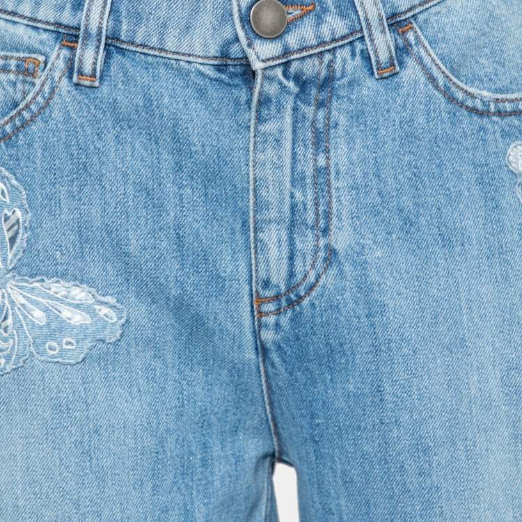 Pre Owned Valentino Blue Denim Butterfly Embroidered Straight Fit Jeans M