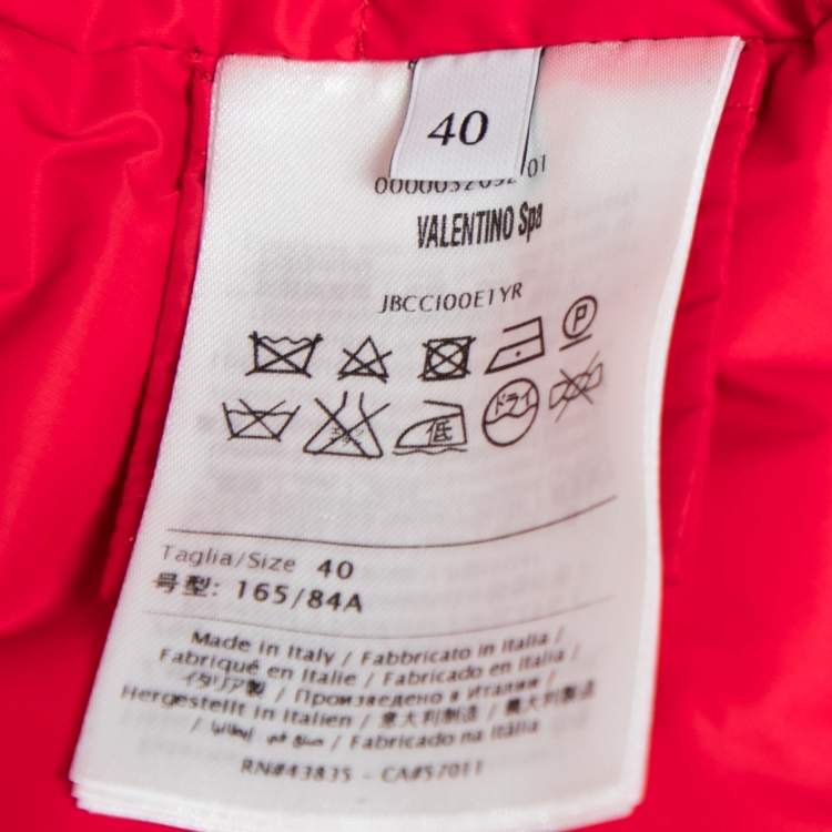 Pre Owned Valentino Red Printed Satin Zip Front Oversized Jacket S