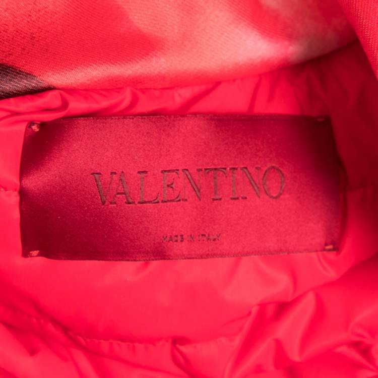Pre Owned Valentino Red Printed Satin Zip Front Oversized Jacket S