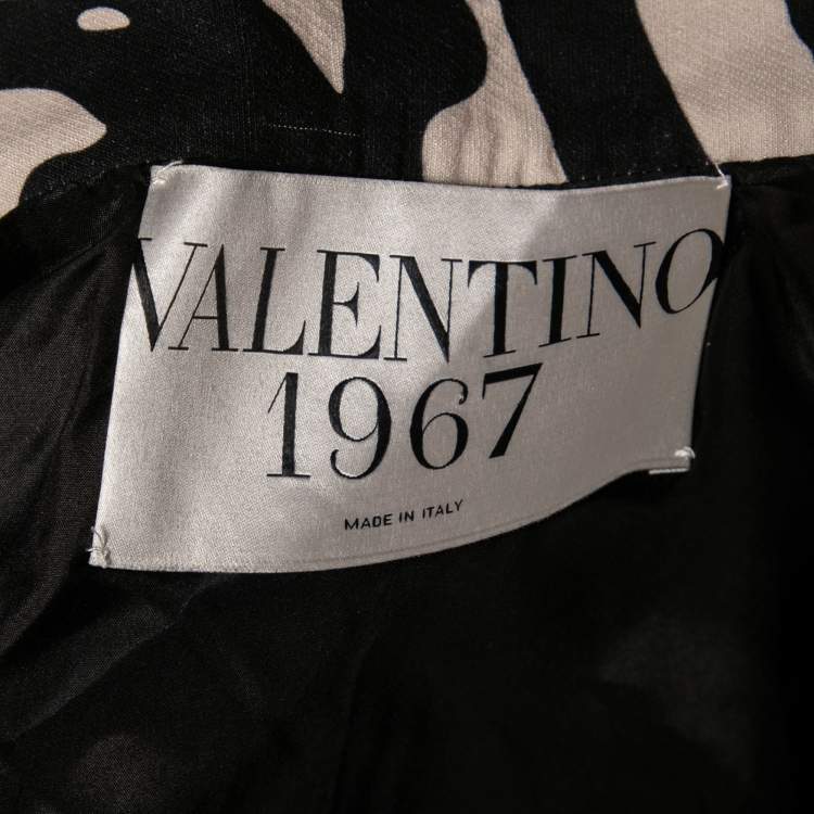 Pre Owned Valentino Monochrome Tiger Printed Wool & Silk Pleated Skirt S