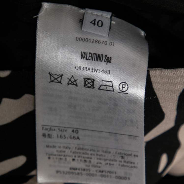 Pre Owned Valentino Monochrome Tiger Printed Wool & Silk Pleated Skirt S
