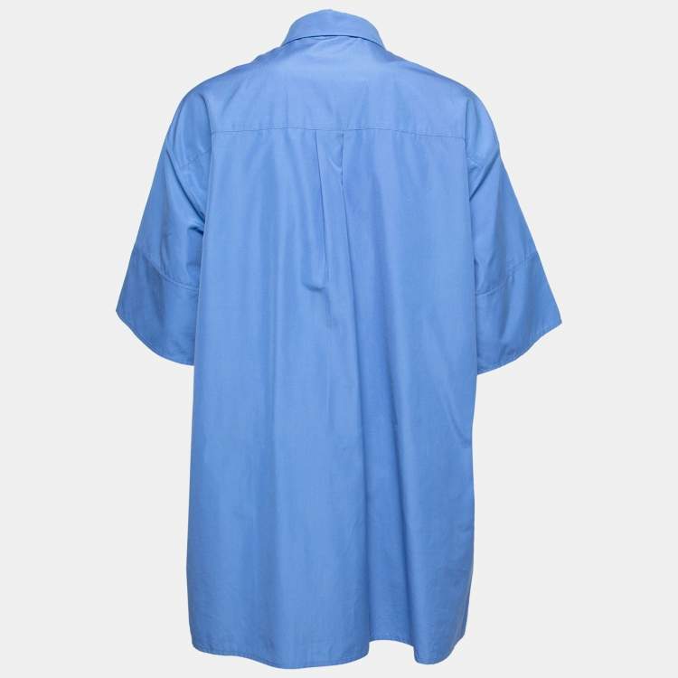 Pre Owned Valentino Blue Cotton Button Front Short Sleeve Blouse L