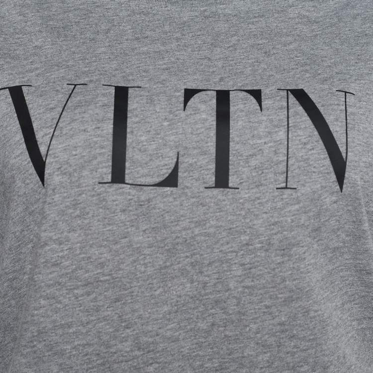 Pre Owned Valentino Grey Jersey VLTN Print Crew Neck T-Shirt L