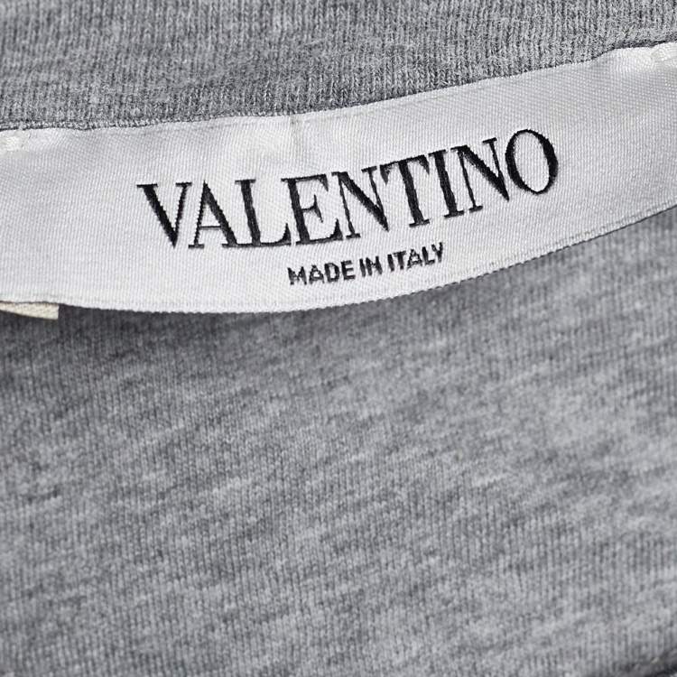 Pre Owned Valentino Grey Jersey VLTN Print Crew Neck T-Shirt L
