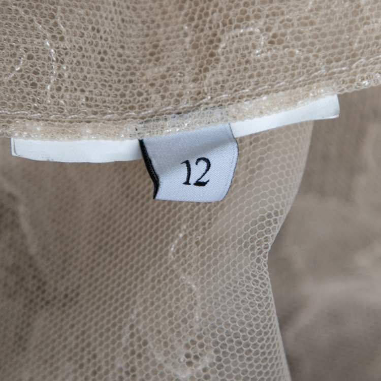 Pre Owned Valentino Beige Lace Ruffle Detail Button Front Long Sleeve Blouse L