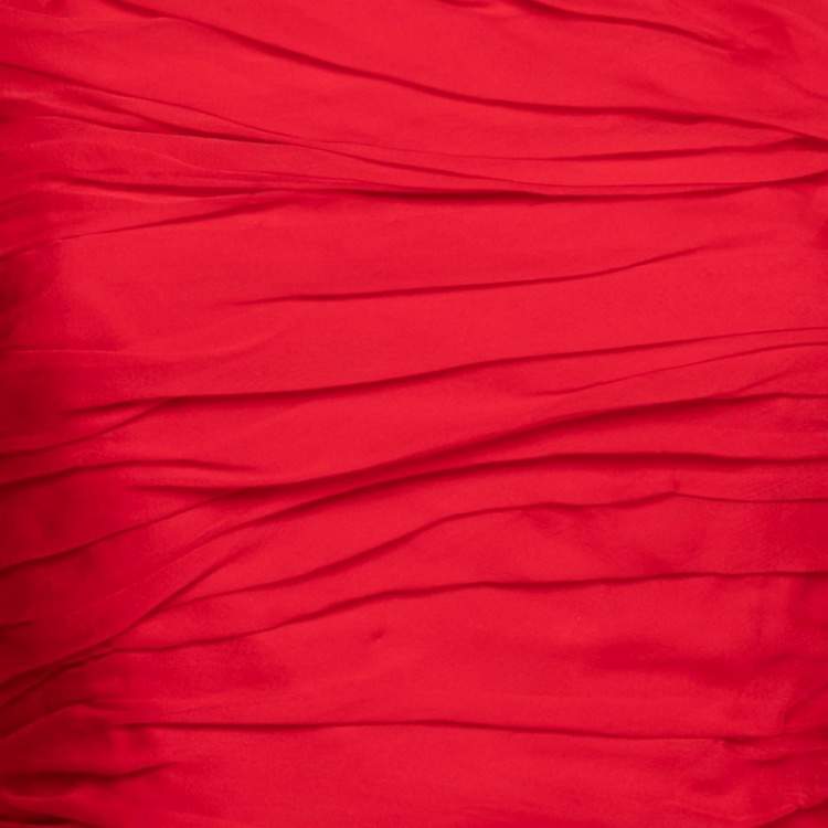 Pre Owned Valentino Red Silk Gathered Long Sleeve Short Dress M