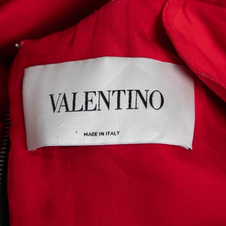 Pre Owned Valentino Red Silk Gathered Long Sleeve Short Dress M