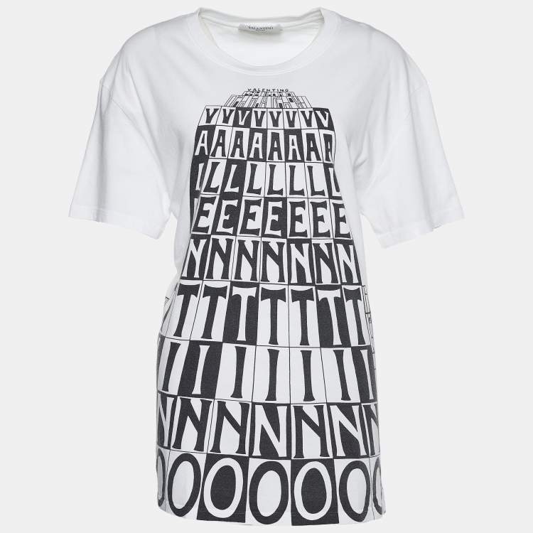 Pre Owned Valentino White Jersey Tower Logo Print T-Shirt L