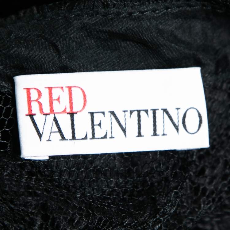 Pre Owned Red Valentino Black Tulle & Lace Floral Appliqued Long Sleeve Short Dress S