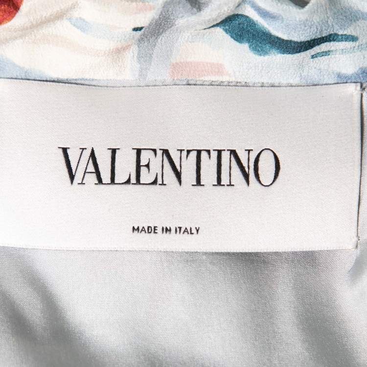 Pre Owned Valentino Multicolor Hawaiian Printed Silk Crepe De Chine Button Front Midi Dress M