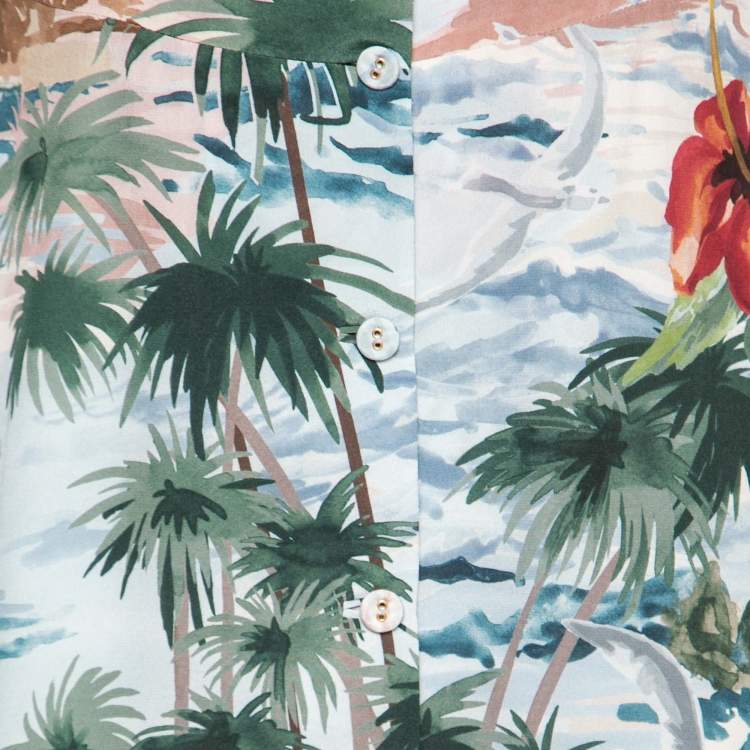 Pre Owned Valentino Multicolor Hawaiian Printed Silk Crepe De Chine Button Front Midi Dress M