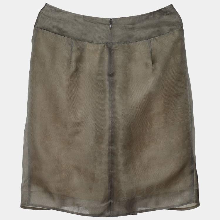 Pre Owned Valentino Grey Silk Pleat Detail Skirt L