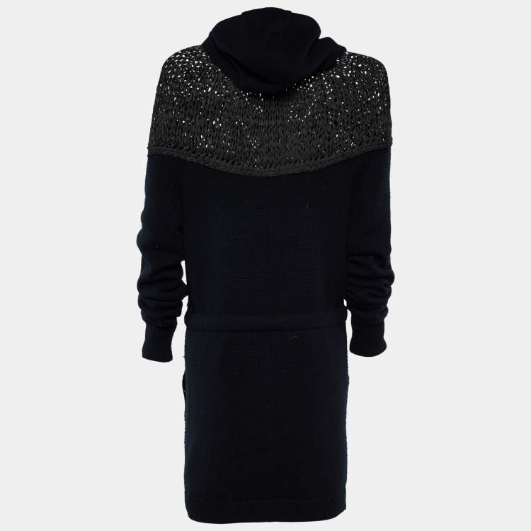 Pre Owned Valentino Grey/Black Wool Crochet Hoodie Zip Front Jacket M