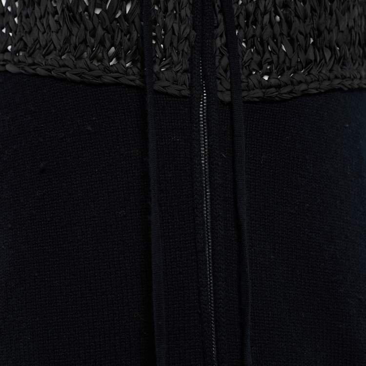 Pre Owned Valentino Grey/Black Wool Crochet Hoodie Zip Front Jacket M