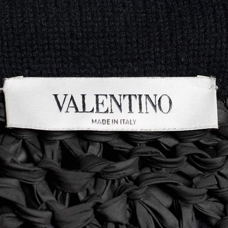 Pre Owned Valentino Grey/Black Wool Crochet Hoodie Zip Front Jacket M