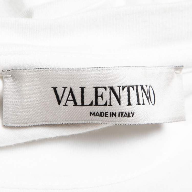 Pre Owned Valentino White VLOGO Printed Cotton Crew Neck T-Shirt M