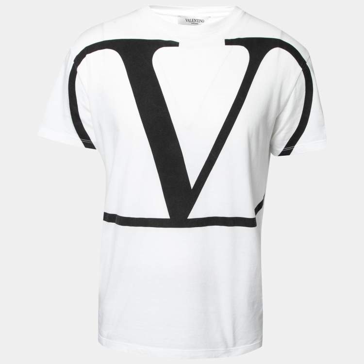 Pre Owned Valentino White VLOGO Printed Cotton Crew Neck T-Shirt M