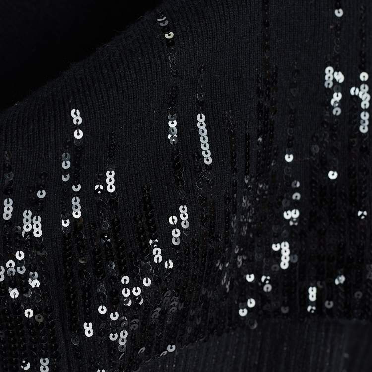 Pre Owned Valentino Black Wool Sequin Embellished V-Neck Sweaters L