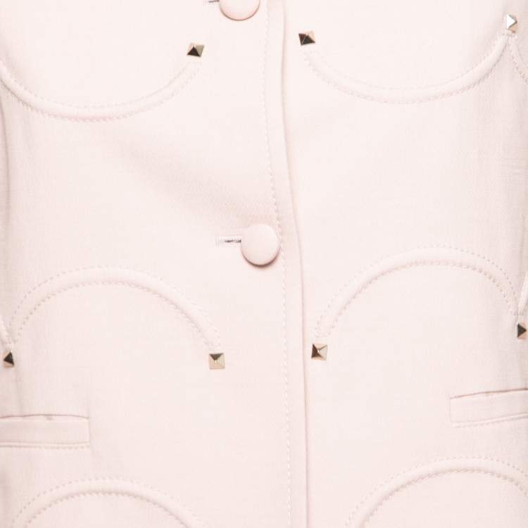 Pre Owned Valentino Pink Wool Scalloped Studded Long Sleeve Jacket M