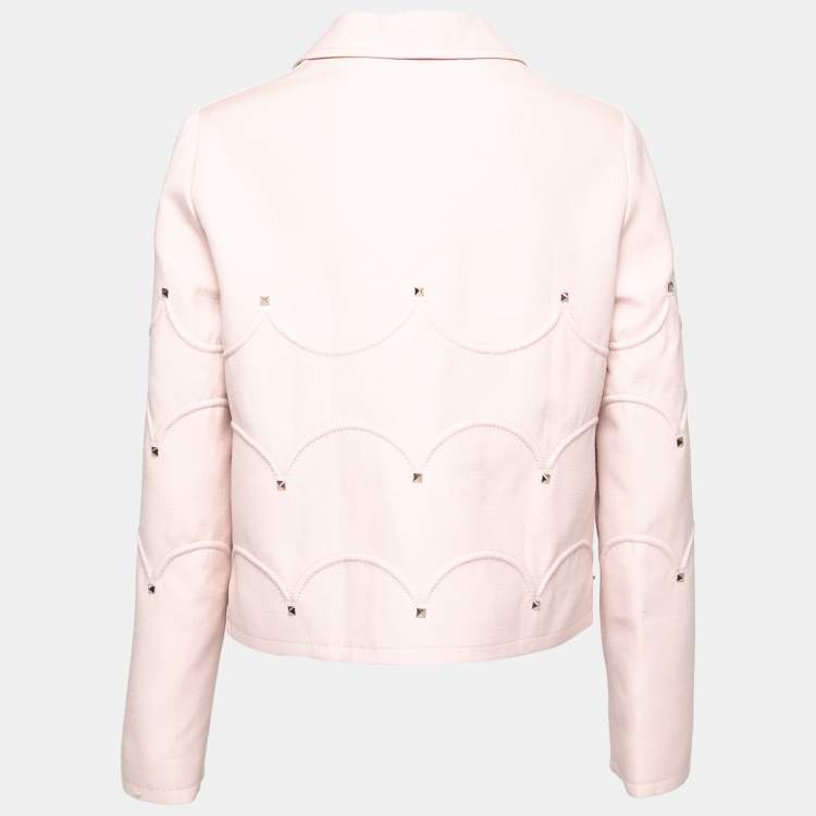 Pre Owned Valentino Pink Wool Scalloped Studded Long Sleeve Jacket M