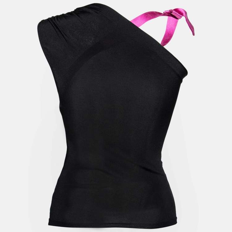 Pre Owned Valentino Black Knit Bow Detail Asymmetric Top S