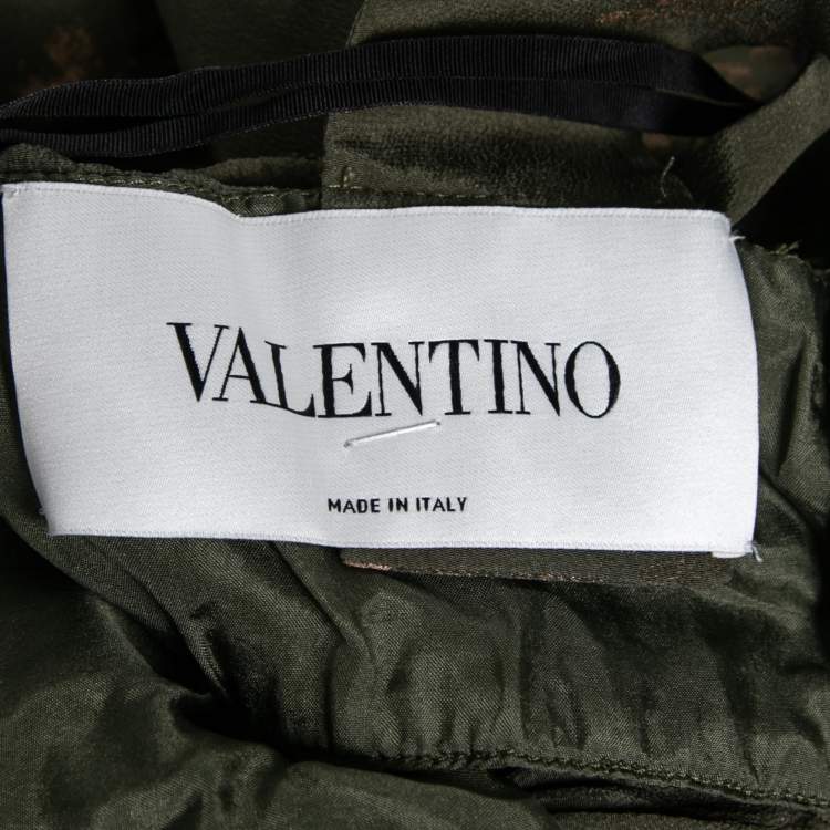 Pre Owned Valentino Olive Green Silk Printed Cape Kaftan Dress S