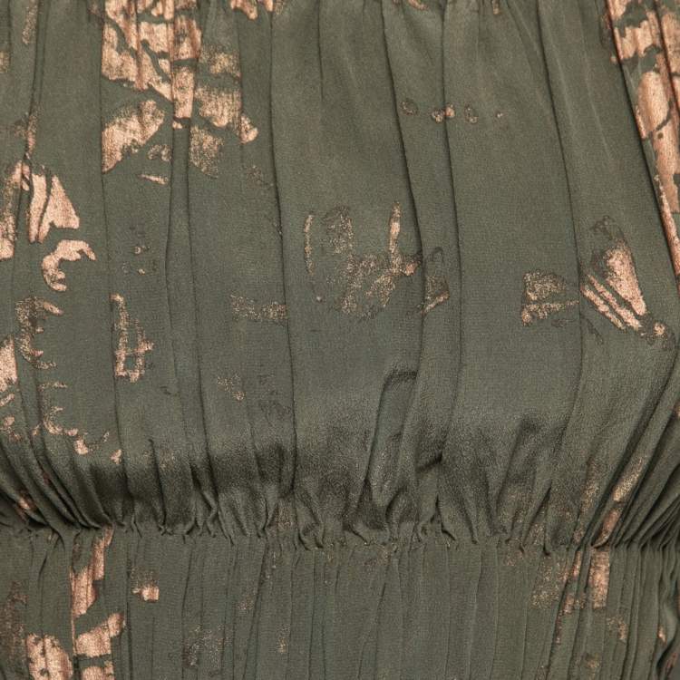 Pre Owned Valentino Olive Green Silk Printed Cape Kaftan Dress S