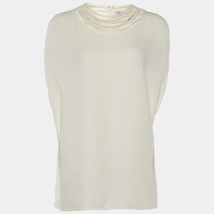 Pre Owned Valentino Cream Silk Layered Neckline Cape Blouse L