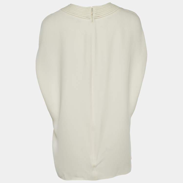 Pre Owned Valentino Cream Silk Layered Neckline Cape Blouse L