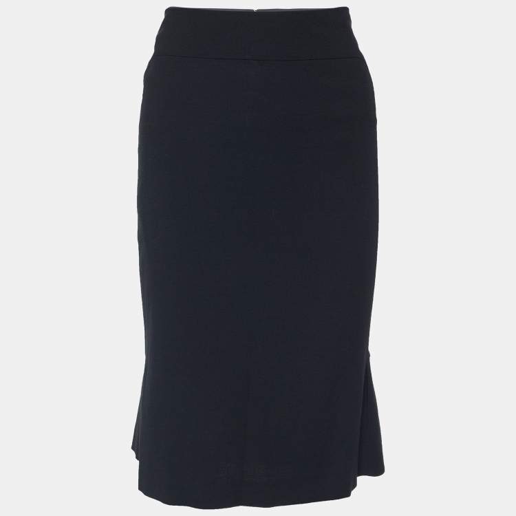Pre Owned Valentino Black Wool Blend A-Line Skirt L