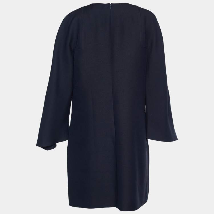 Pre Owned Valentino Navy Blue Wool Silk Shift Dress L