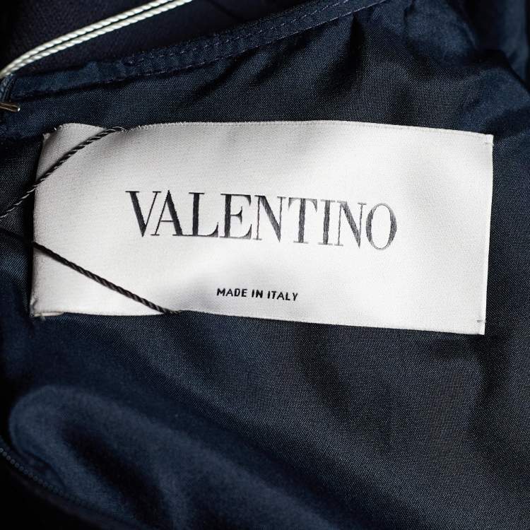 Pre Owned Valentino Navy Blue Wool Silk Shift Dress L