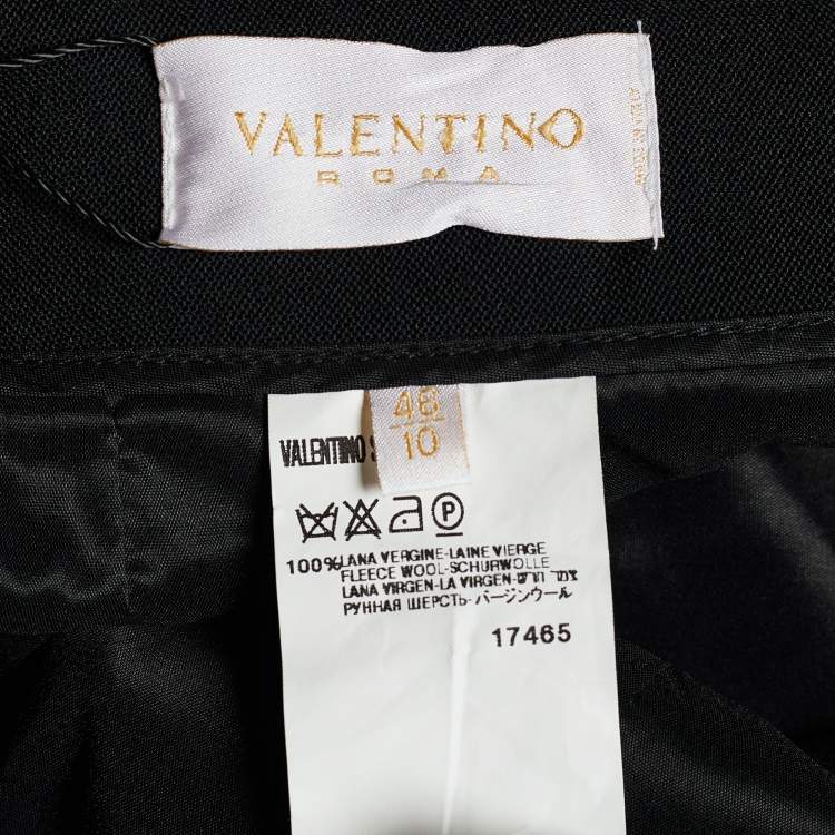 Pre Owned Valentino Black Wool Contrast Stripe Detail Asymmetric Skirt L