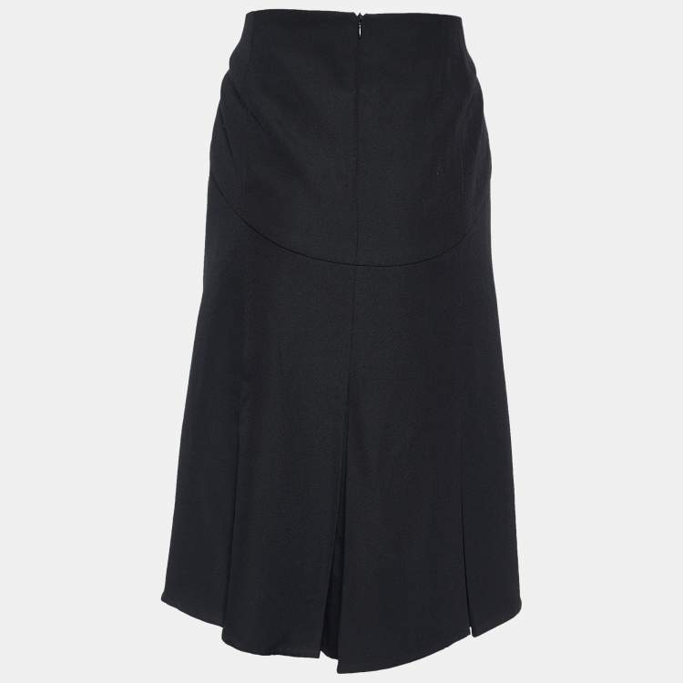 Pre Owned Valentino Black Wool Contrast Stripe Detail Asymmetric Skirt L