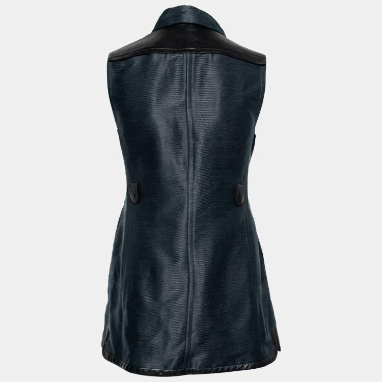 Pre Owned Valentino Navy Blue Cotton Ruffle Accents Zip Front Jacket M