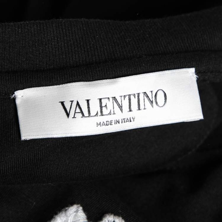 Pre Owned Valentino Black Cotton Embroidered Crew Neck T-Shirt L