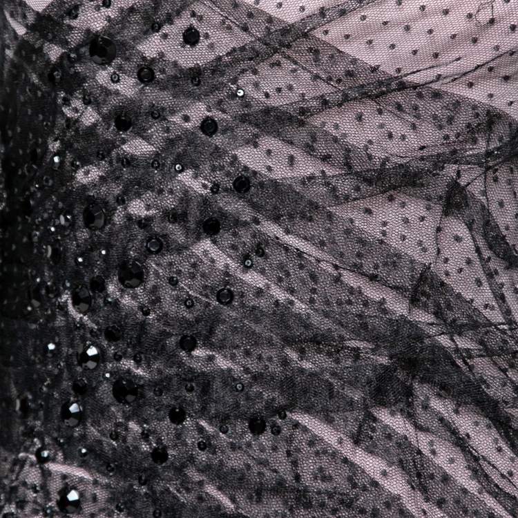 Pre Owned Valentino Pink/ Black Mesh Overlay Ruffled Detailed Top L