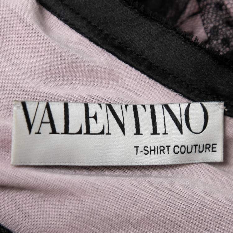 Pre Owned Valentino Pink/ Black Mesh Overlay Ruffled Detailed Top L