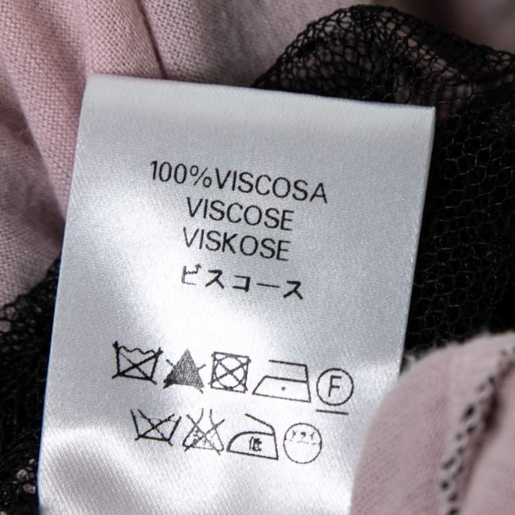 Pre Owned Valentino Pink/ Black Mesh Overlay Ruffled Detailed Top L